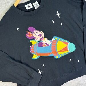 Disneyland Resort Womens Cropped Crewneck Black Minnie Mouse Rocket Sweatshirt L